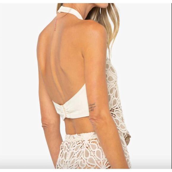 NEW JBQ siri lace macrame top in taupe